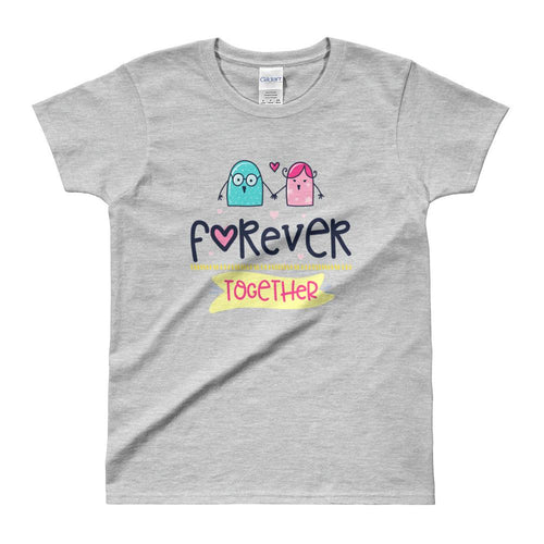 Forever Together Short Sleeve Round Neck Grey Cotton T-Shirt for Women - Dafakar