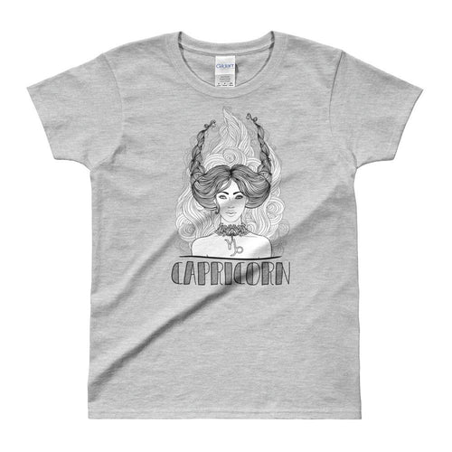 Capricorn T Shirt Zodiac Round Neck Grey T-Shirt for Women - Dafakar