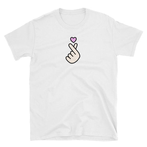 Korean Heart Fingers T Shirt White KPOP Finger Heart Sign T-Shirt for Men - Dafakar