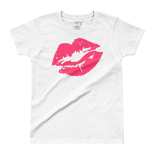 Lips Kiss T-Shirt, Lipstick Kiss Print T Shirt White Tee Shirt for Women - Dafakar