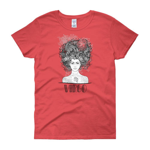 Virgo T Shirt Zodiac Round Neck Coral Silk Cotton T-Shirt for Women - Dafakar