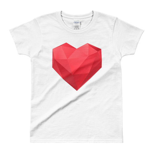 Asymmetrical Heat T Shirt White Geometrical Heart T Shirt for Women - Dafakar