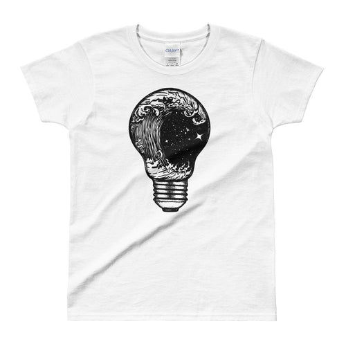 Perfect Storm in Light Bulb Tattoo Design T Shirt White for Women - Dafakar