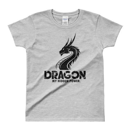 Dragon Printed Short Sleeve Round Neck Grey 100% Cotton T-Shirt for Women - Dafakar