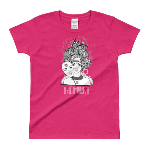 Gemini T Shirt Zodiac Round Neck Pink Cotton T-Shirt for Women - Dafakar