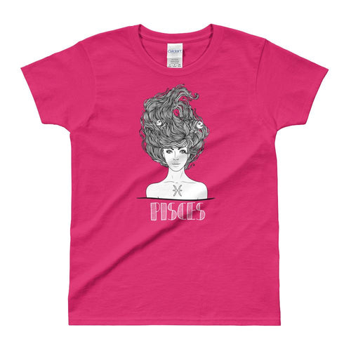 Pisces T Shirt Zodiac Short Sleeve Round Neck Pink Cotton T-Shirt for Women - Dafakar
