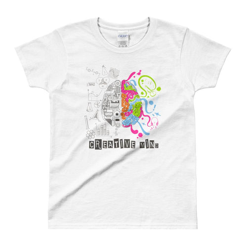 Creative Mind T Shirt White Nerd Brain T Shirt for Women - Dafakar