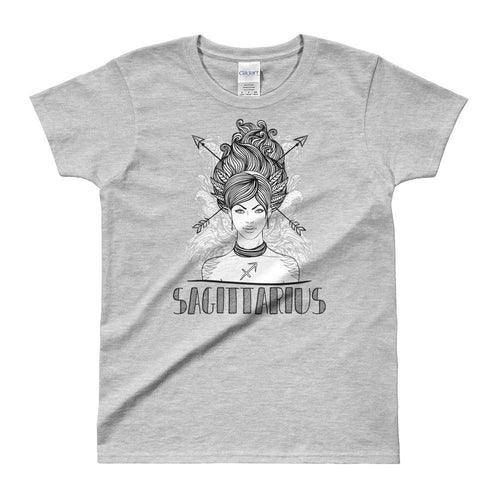 Sagittarius T Shirt Zodiac Short Sleeve Round Neck Grey T-Shirt for Women - Dafakar