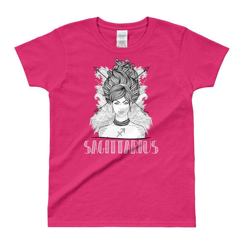Sagittarius T Shirt Zodiac Short Sleeve Round Neck Pink T-Shirt for Women - Dafakar