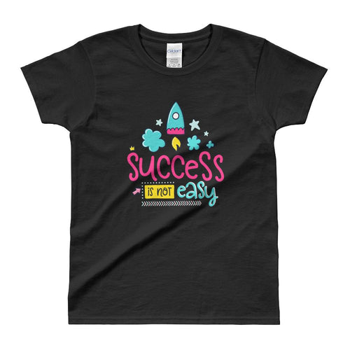 Cute Success Print Short Sleeve Round Neck Black 100% Cotton T-Shirt for Women - Dafakar
