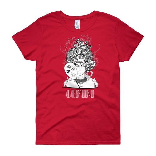 Gemini T Shirt Zodiac Round Neck Red Cotton T-Shirt for Women - Dafakar