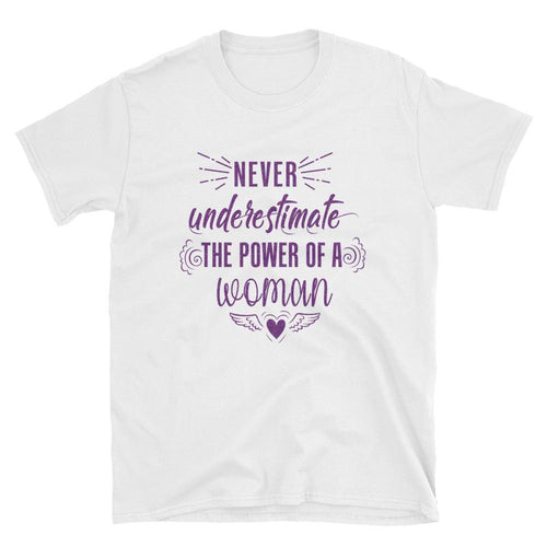 Never Underestimate The Power of a Woman T Shirt White Purple Glitter Woman Power Tee - Dafakar