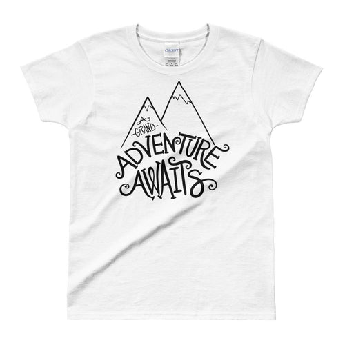 Adventure Awaits T Shirt White Cotton Adventure Time T Shirt for Women - Dafakar