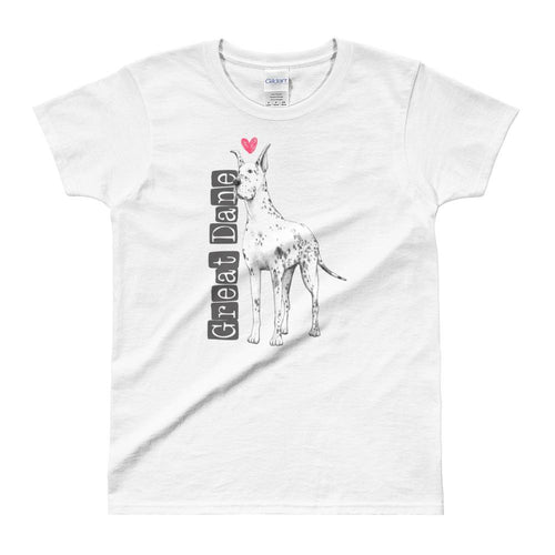 Great Dane Love T Shirt White Dog Lover T Shirt Dog Lady T Shirt for Women - Dafakar