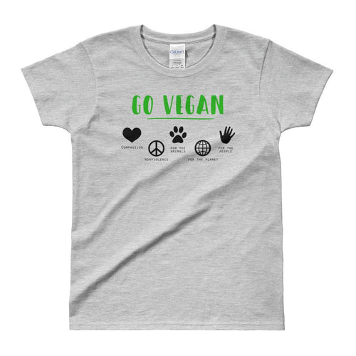 Go Vegan T Shirt Grey Vegetarian T Shirt Veggie T Shirt for Women - Dafakar