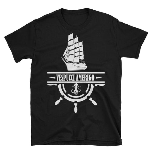 Nautical Ship Printed Short Sleeve Round Neck Black Cotton T-Shirt for Men - Dafakar