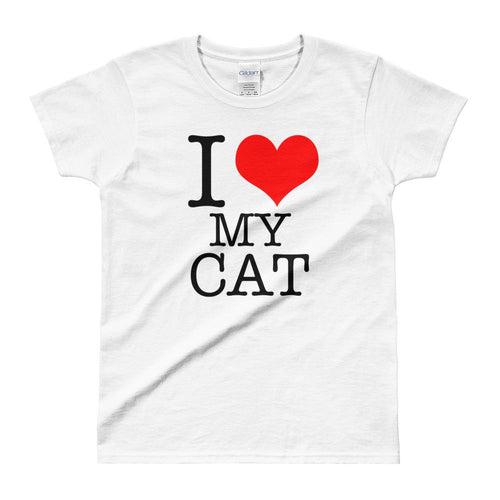 I Love My Cat T-Shirt White Cat Lover T Shirt for Women - Dafakar