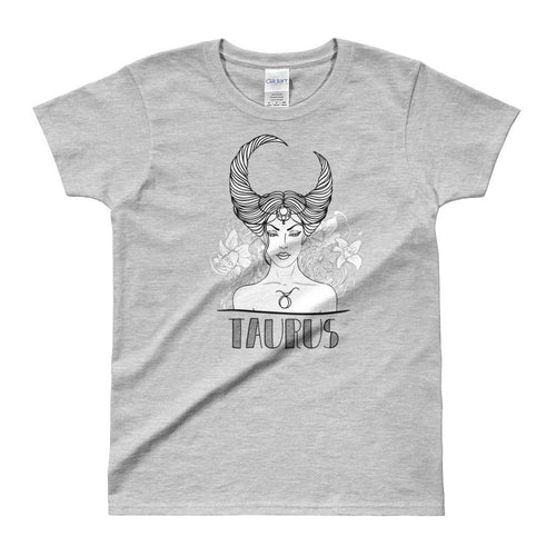 Taurus T Shirt Zodiac Short Sleeve Round Neck Grey Cotton T-Shirt for Women - Dafakar