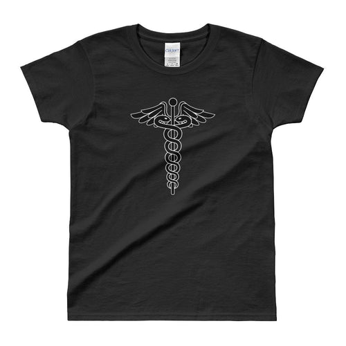 Caduceus T Shirt Black Symbol of Medicine Caduceus T Shirt for Women - Dafakar