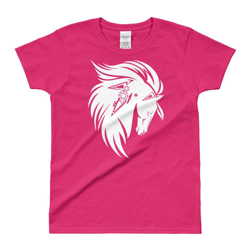 White Stallion Printed Short Sleeve Round Neck Pink Cotton T-Shirt for Women - Dafakar