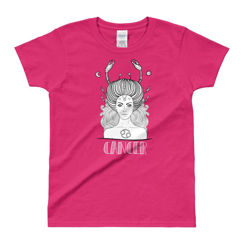 Cancer T Shirt Zodiac Short Sleeve Round Neck Pink Cotton T-Shirt for Women - Dafakar