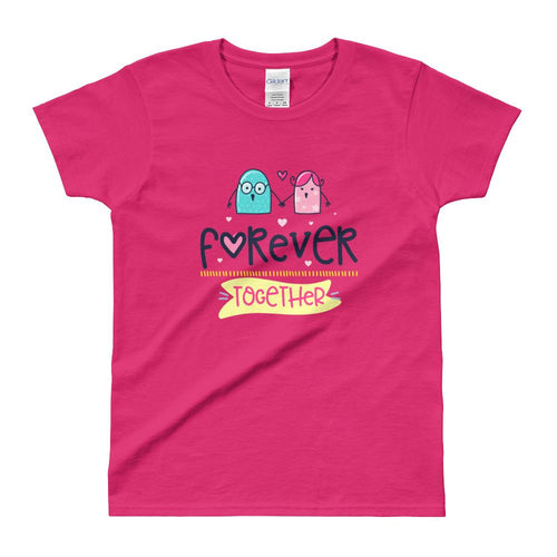 Forever Together Short Sleeve Round Neck Pink Cotton T-Shirt for Women - Dafakar