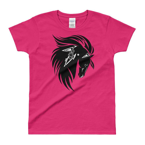 Stallion Printed Short Sleeve Round Neck Pink 100% Cotton T-Shirt for Women - Dafakar