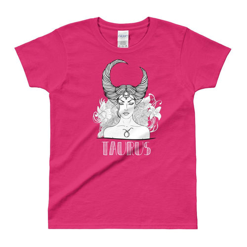Taurus T Shirt Zodiac Short Sleeve Round Neck Pink Cotton T-Shirt for Women - Dafakar