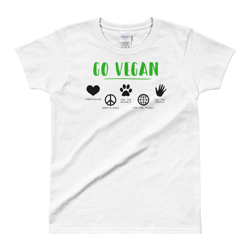 Go Vegan T Shirt White Vegetarian T Shirt Veggie T Shirt for Women - Dafakar