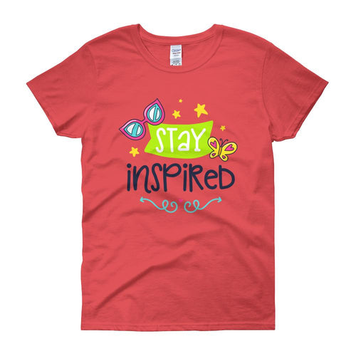 Stay Inspired Short Sleeve Round Neck Coral Silk Color T-Shirt for Women - Dafakar
