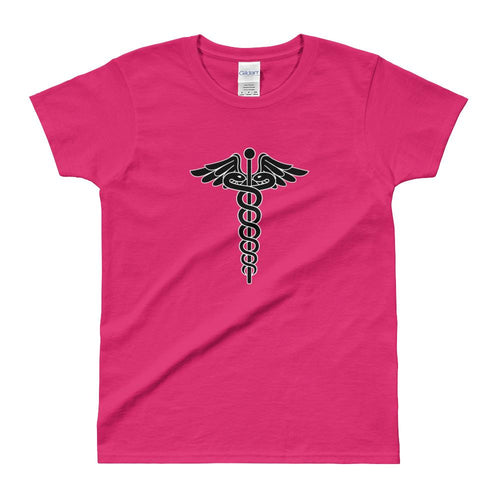 Caduceus T Shirt Pink Symbol of Medicine Caduceus T Shirt for Women - Dafakar