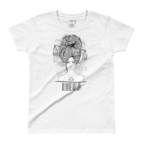 Libra T Shirt Zodiac Short Sleeve Round Neck White Cotton T-Shirt for Women - Dafakar