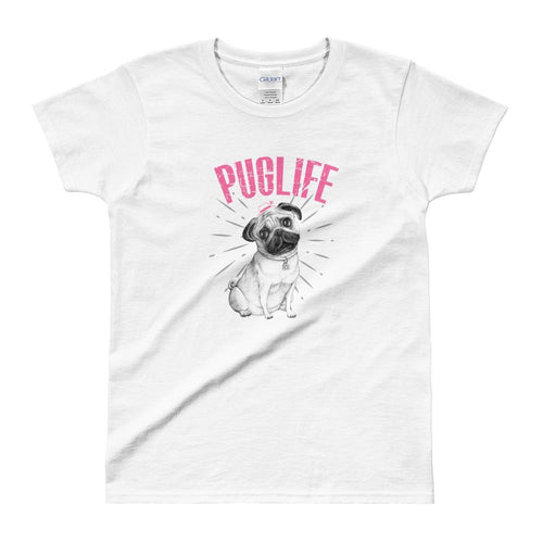 Pug Life T Shirt White Cute Dog T Shirt Pug Innocent Dog T Shirt for Women - Dafakar
