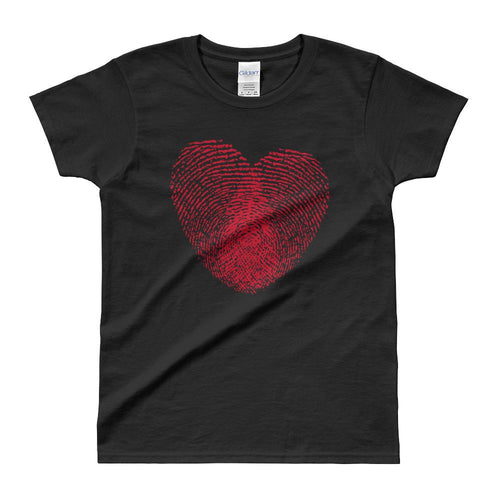 Heart Fingerprint T-shirt Love Fingerprint Black Cotton T-Shirt for Women - Dafakar