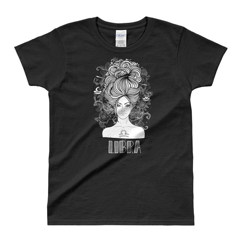 Libra T Shirt Zodiac Short Sleeve Round Neck Black Cotton T-Shirt for Women - Dafakar
