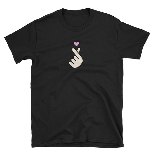 Korean Heart Fingers T Shirt Black KPOP Finger Heart Sign T-Shirt for Men - Dafakar
