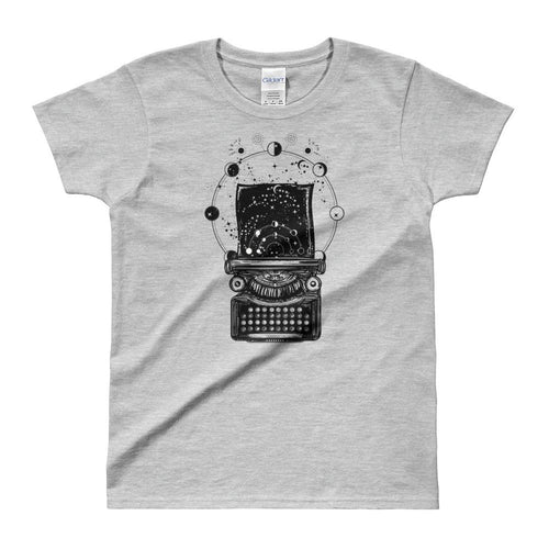 Typewriter tattoo Design T Shirt Symbol of Imagination Typewriter T Shirt Grey for Women - Dafakar