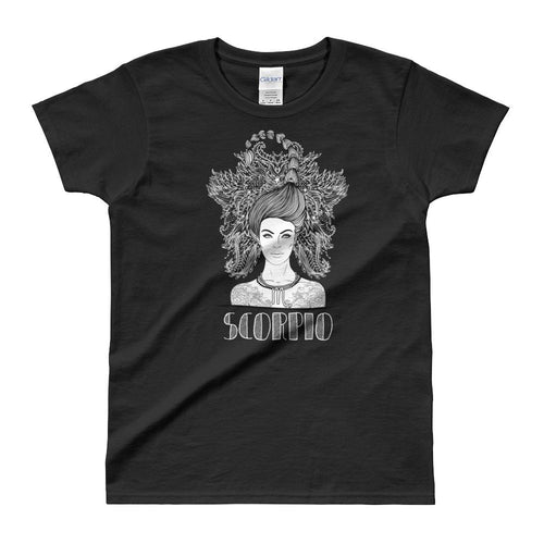 Scorpio T Shirt Zodiac Short Sleeve Round Neck Black Cotton T-Shirt for Women - Dafakar