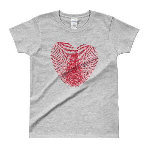 Heart Fingerprint T-shirt Love Fingerprint Grey Cotton T-Shirt for Women - Dafakar
