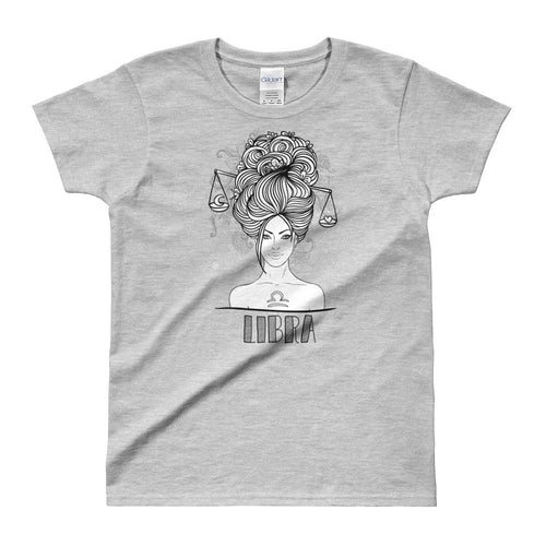 Libra T Shirt Zodiac Short Sleeve Round Neck Grey Cotton T-Shirt for Women - Dafakar