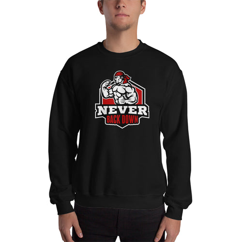 Muscles Sweatshirt Never Back Down Sweatshirt Black Full-sleeve Gym Sweatshirt for men
