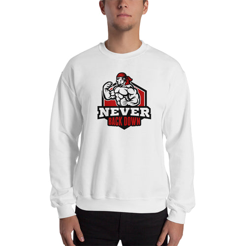 Never Back Down Sweatshirt Muscles Sweatshirt White Full-sleeve Fitness Sweatshirt for men