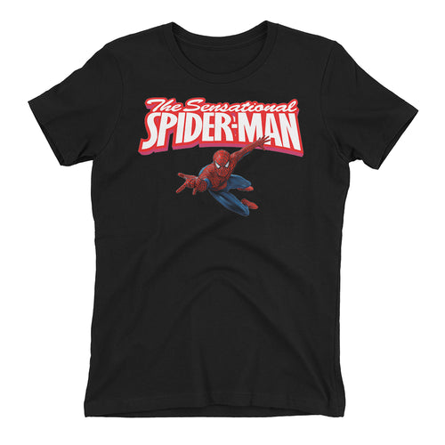 The Sensational Spiderman T shirt Super Hero T shirt Black Short-Sleeve Cotton T shirt for women