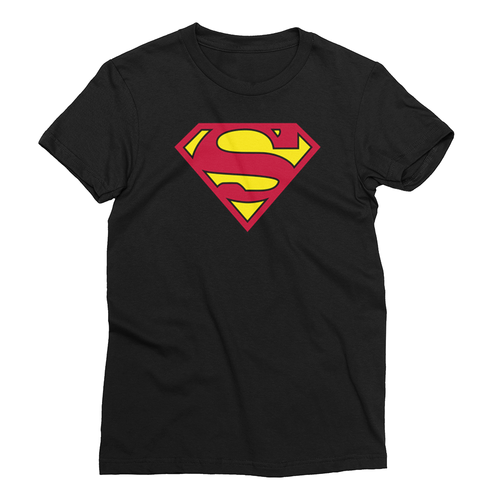 Superman T Shirt Black Superhero T Shirt Short-Sleeve Cotton T-Shirt for Women