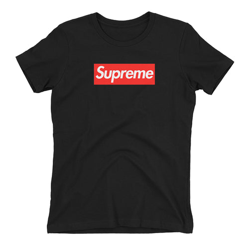 Supreme Logo T shirt Supreme Brand T shirt Black Short-sleeve Cotton T shirt for women