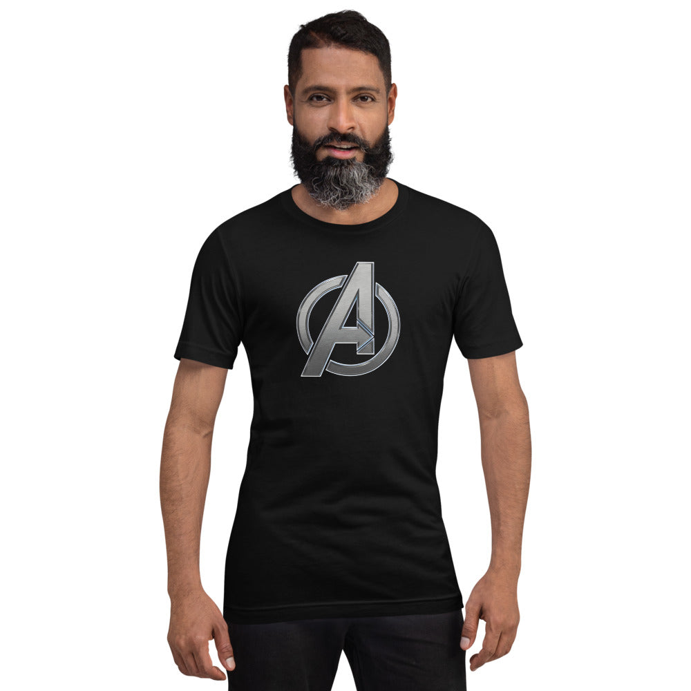 Avengers t shirt with logo printed on black and white color t shirt pure cotton half sleeve in all sizes for online sale