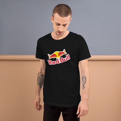 Red bull logo t shirt in black and white color