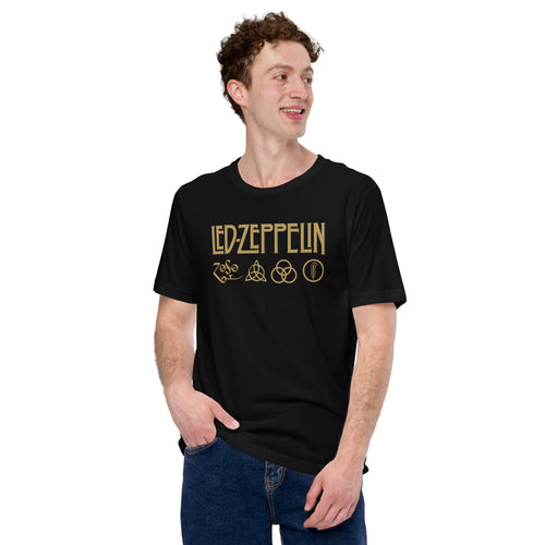 Led Zeppelin logo printed in golden t shirt for men