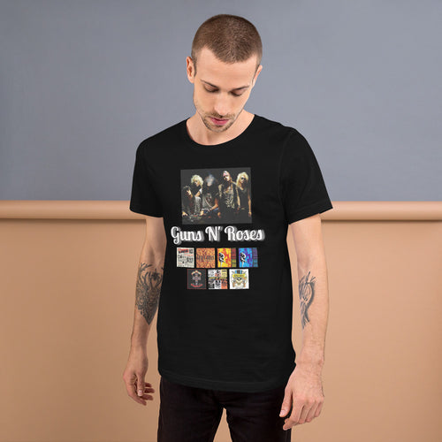 Rock Band Guns and Roses band members and all albums printed t shirt for men