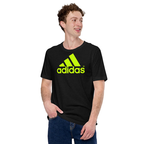 Pure cotton adidas t shirt in black and white color with green adidas logo printed great quality t shirt
